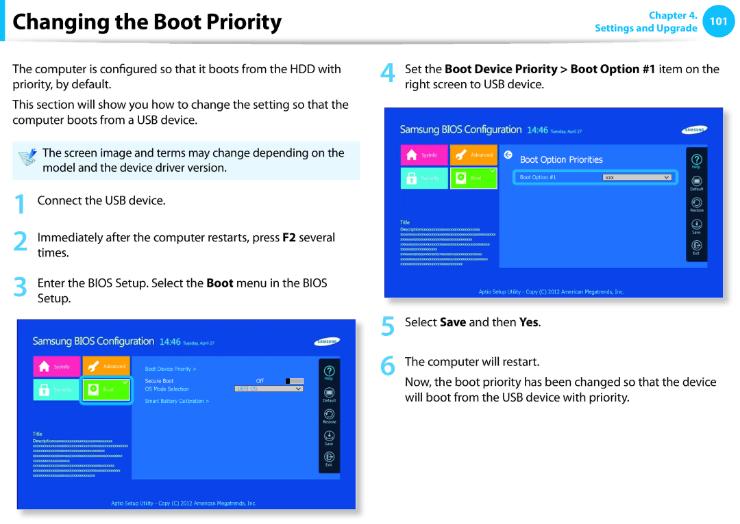 Samsung DP515A2GK01US user manual Changing the Boot Priority, Setup 