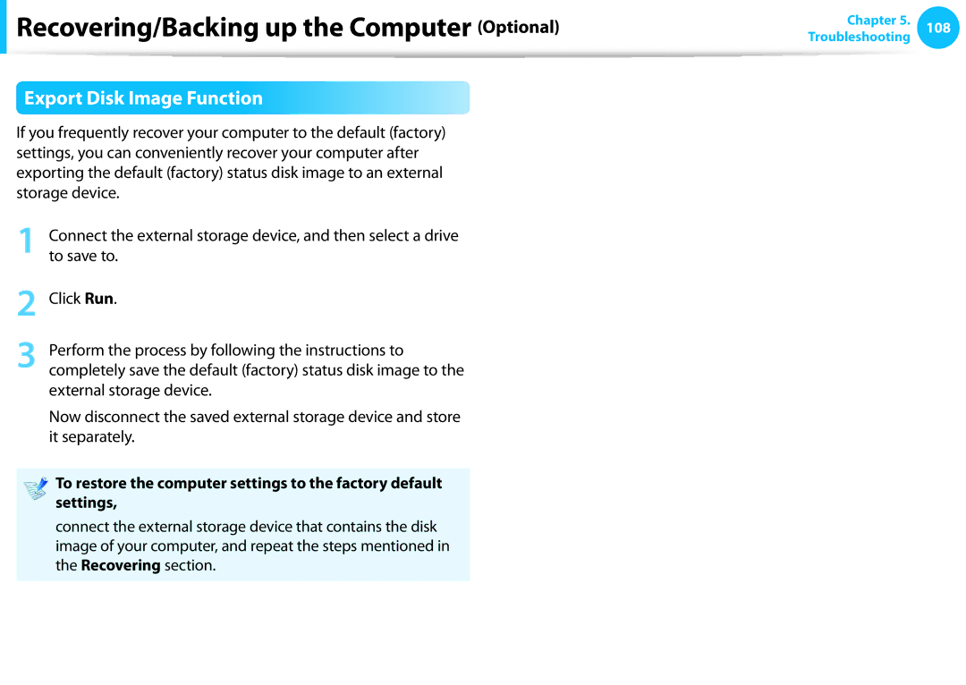 Samsung DP515A2GK01US user manual Export Disk Image Function 