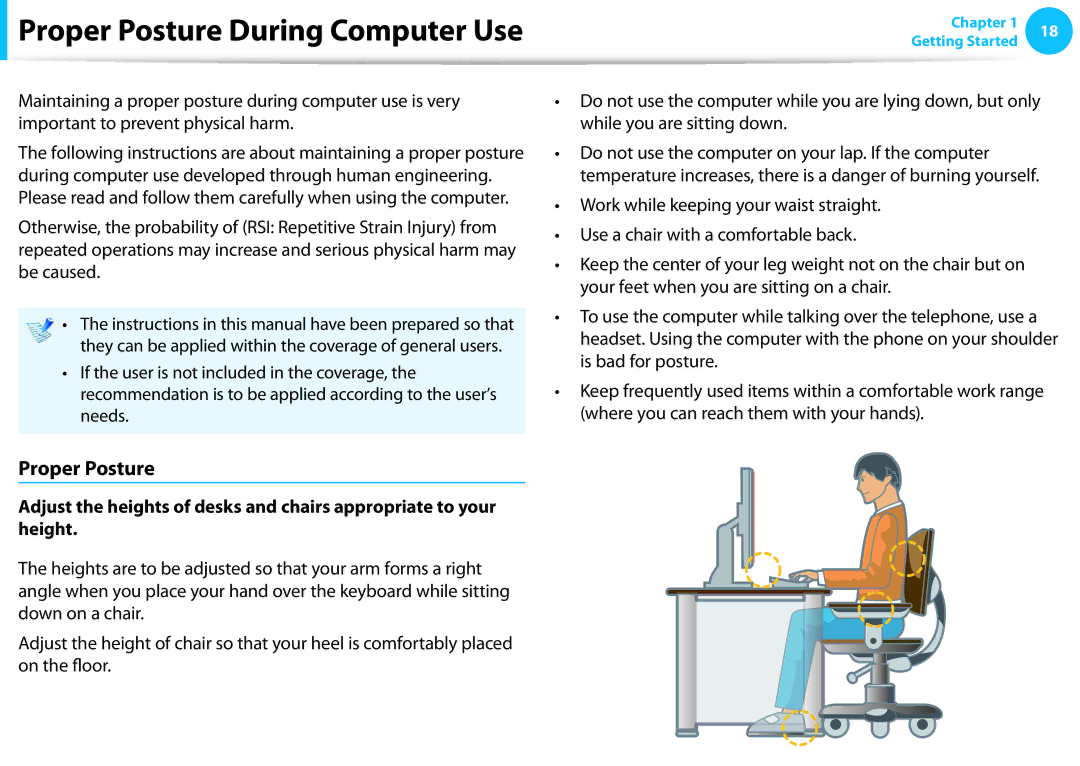 Samsung DP515A2GK01US user manual Proper Posture During Computer Use 