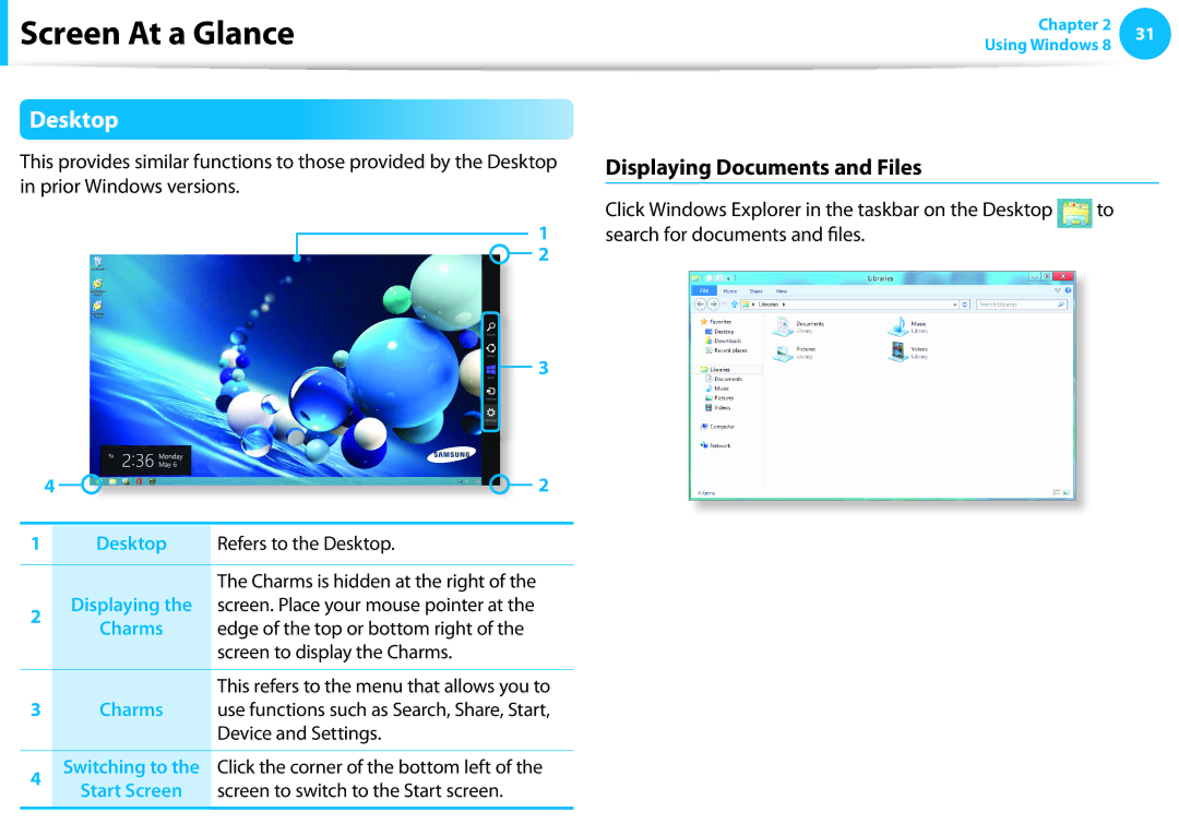 Samsung DP515A2GK01US user manual Desktop, Displaying Documents and Files 