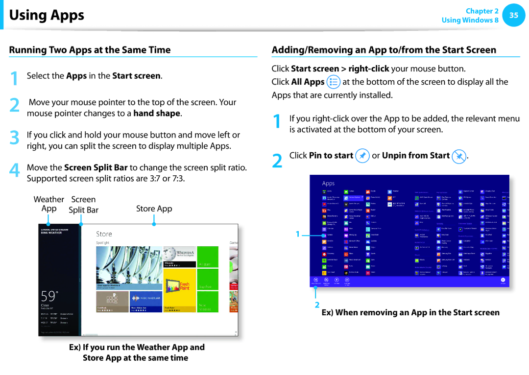 Samsung DP515A2GK01US Adding/Removing an App to/from the Start Screen, Click Start screen right-click your mouse button 