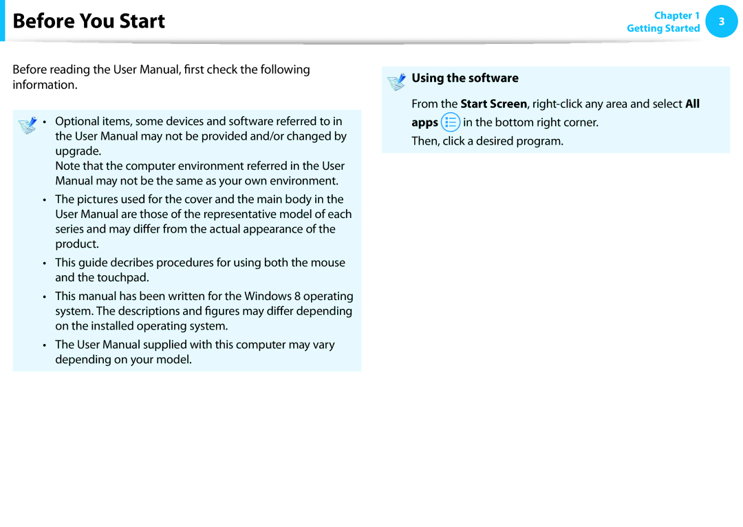 Samsung DP515A2GK01US user manual Before You Start, Using the software 