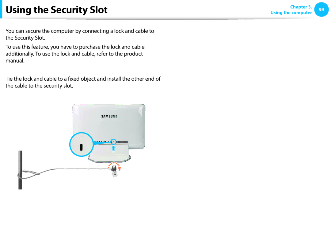 Samsung DP515A2GK01US user manual Using the Security Slot 