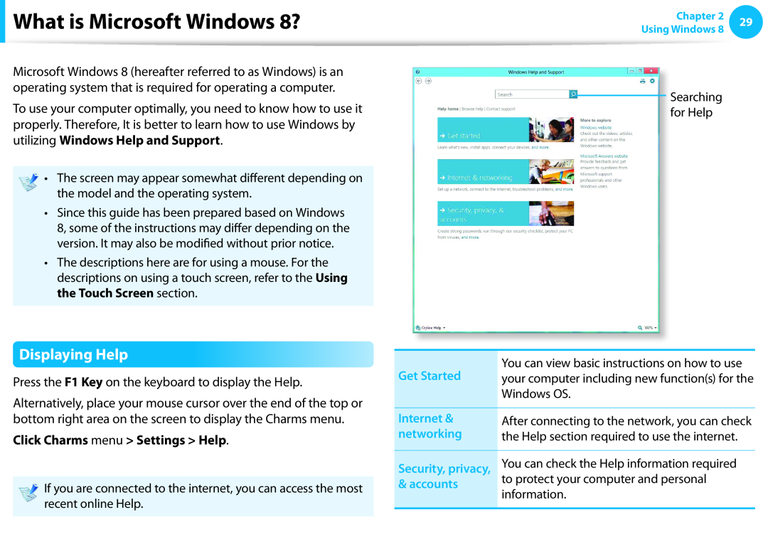 Samsung DP515A2GK01US user manual What is Microsoft Windows 8?, Displaying Help 