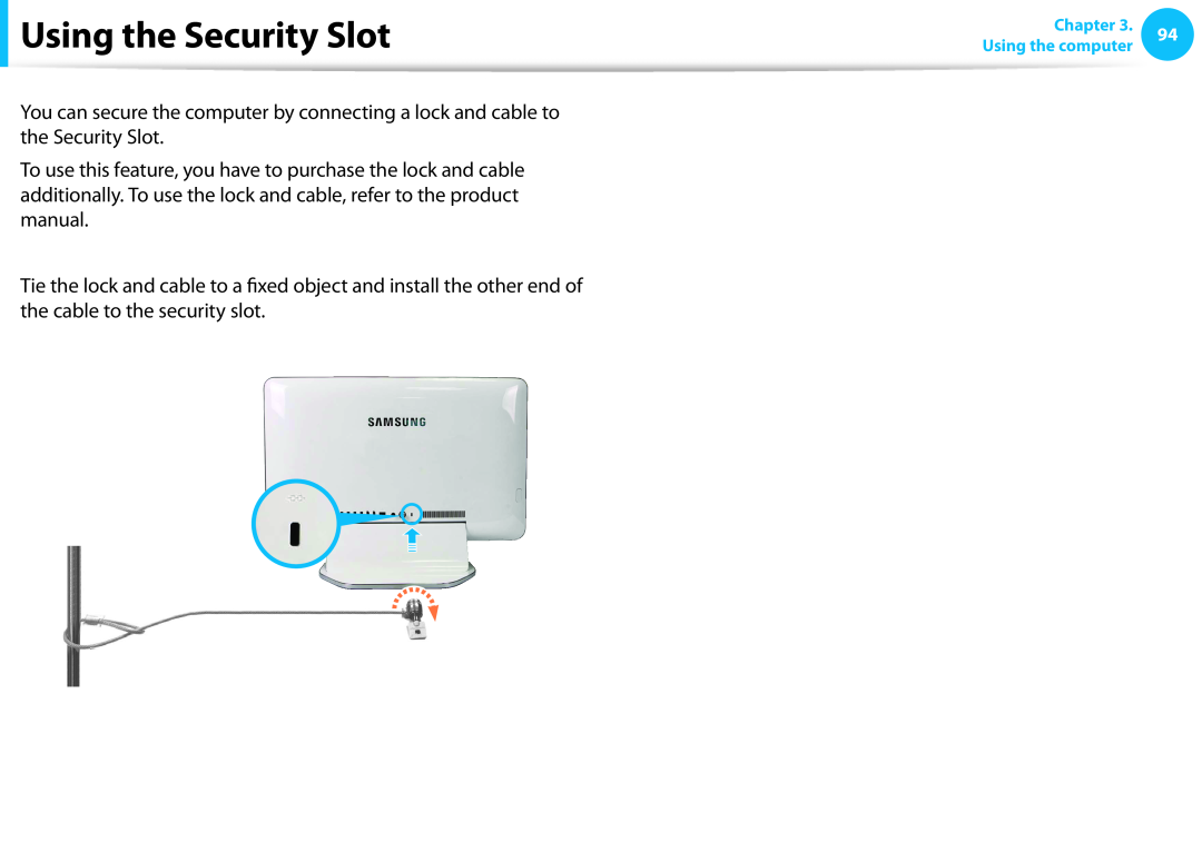 Samsung DP515A2GK01US user manual Using the Security Slot 