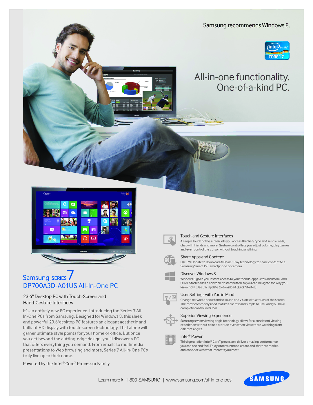 Samsung DP700A3DA01US quick start Share Apps and Content, Discover Windows, User Settings with You in Mind, Intel Power 