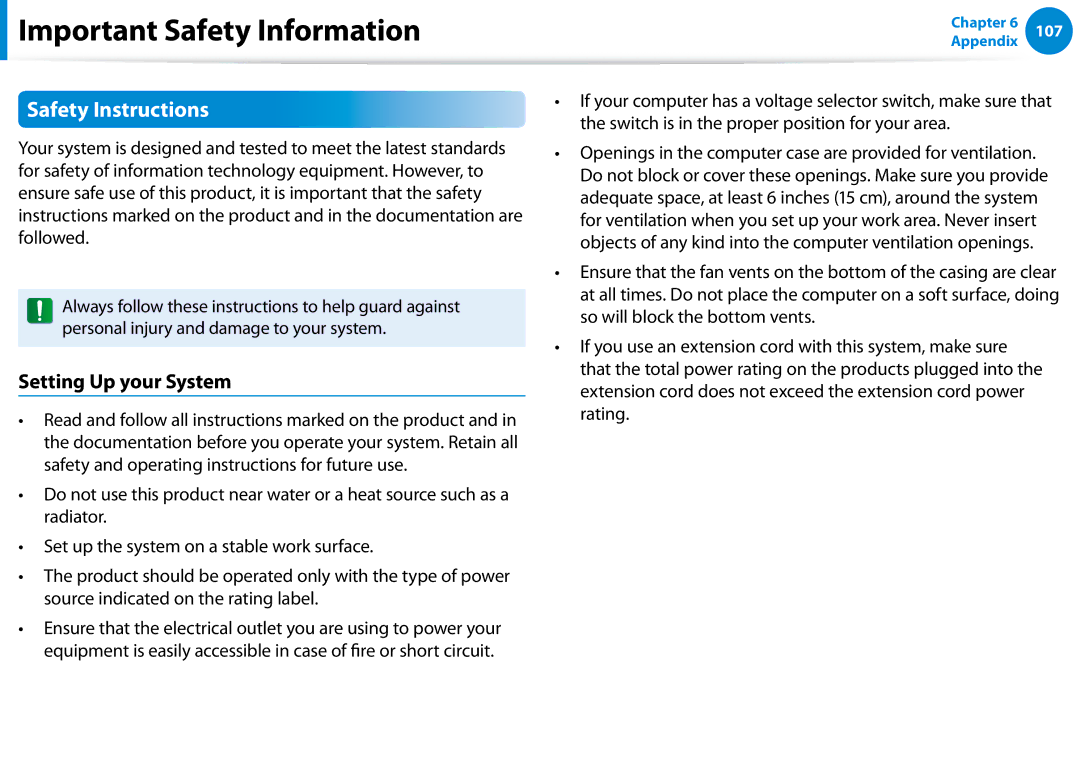 Samsung DP700A7D-X01US, DP700A3D-A01US manual Important Safety Information, Safety Instructions, Setting Up your System 