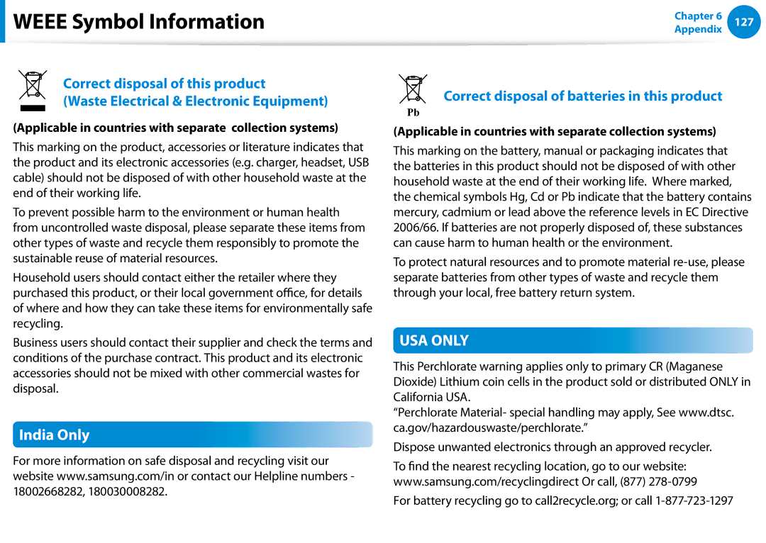 Samsung DP700A7DS03US manual Weee Symbol Information, India Only, Applicable in countries with separate collection systems 