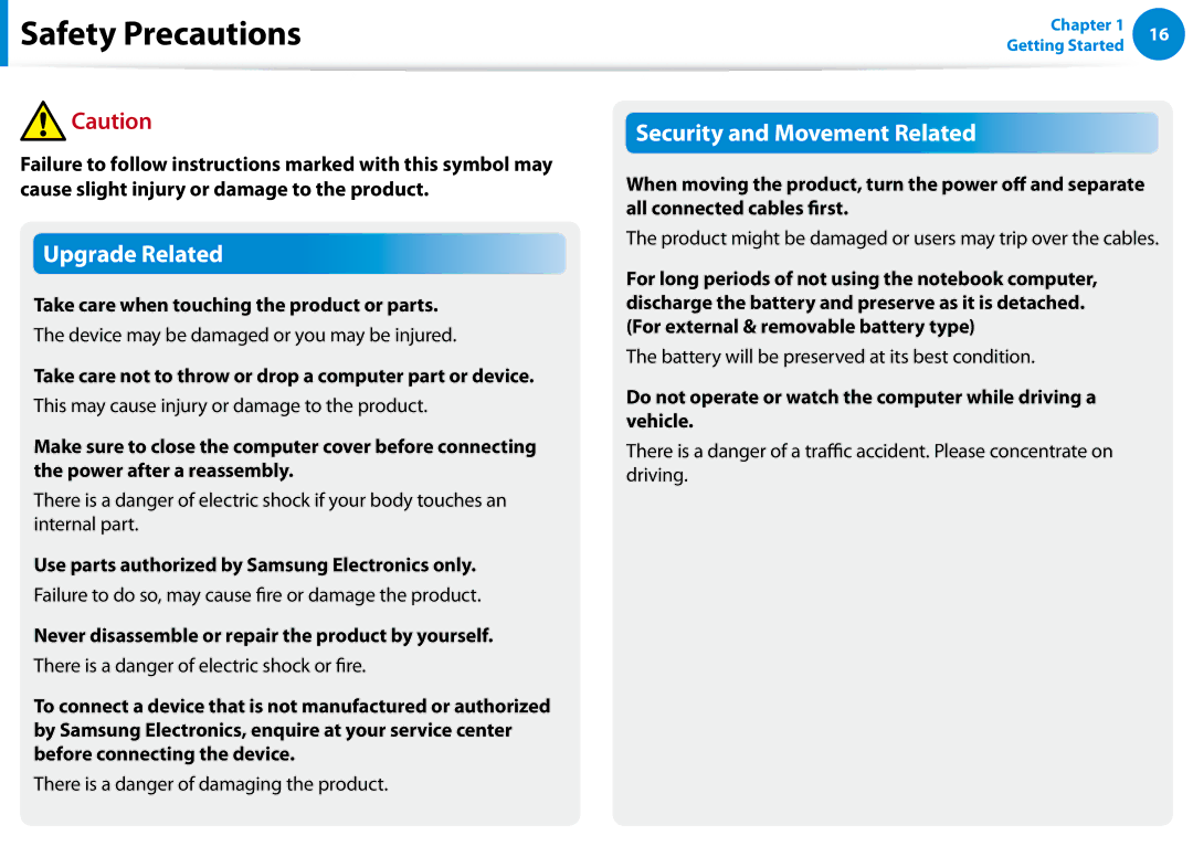 Samsung DP700A7D-S03US Take care when touching the product or parts, Use parts authorized by Samsung Electronics only 