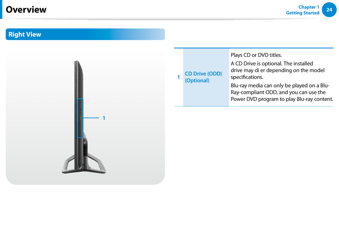 Samsung DP700A3D-A01US, DP700A7D-X01US, DP700A7DS03US, DP700A3DK01US, DP700A7DX01US, DP700A7D-S03US manual Right View 