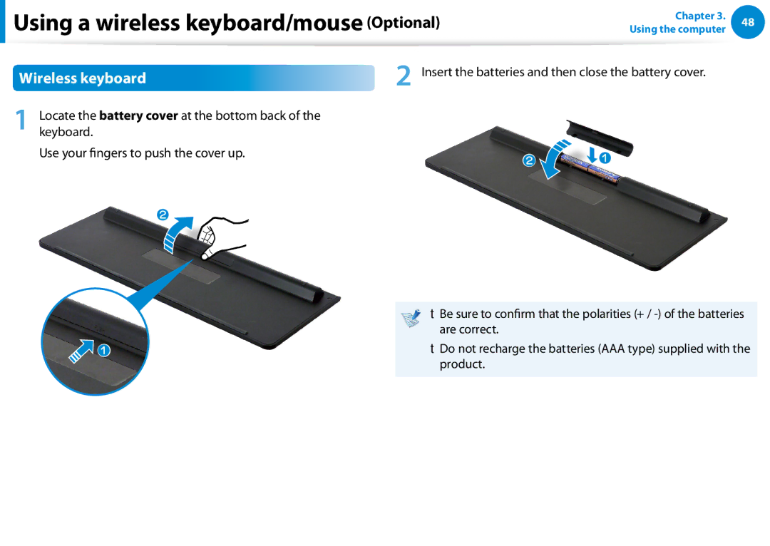 Samsung DP700A3D-A01US, DP700A7D-X01US, DP700A7DS03US, DP700A3DK01US, DP700A7DX01US, DP700A7D-S03US manual Wireless keyboard 