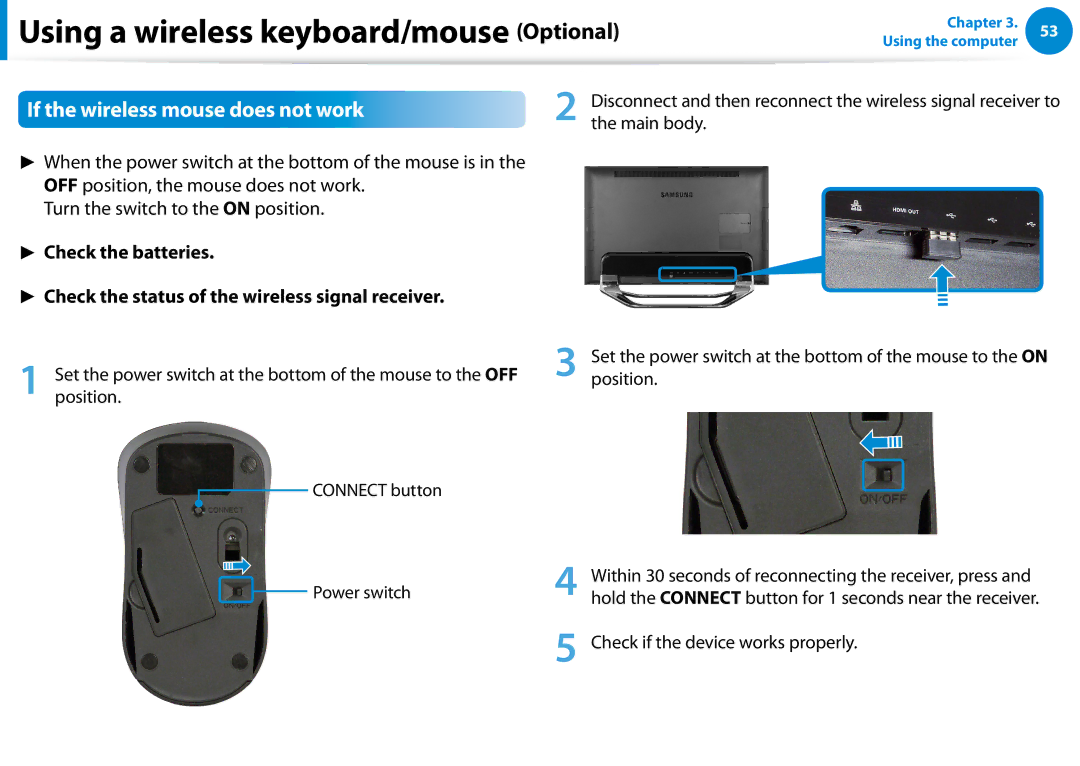 Samsung DP700A7D-X01US, DP700A3D-A01US If the wireless mouse does not work, Main body, Check if the device works properly 