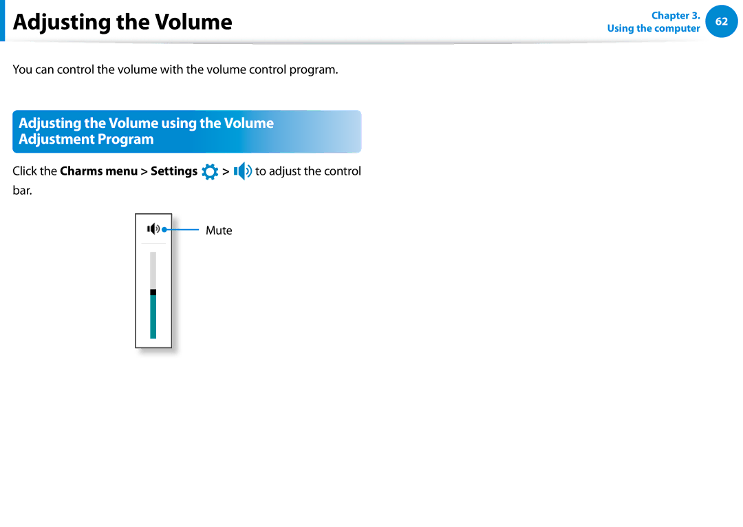 Samsung DP700A3DK01US, DP700A7D-X01US, DP700A3D-A01US Adjusting the Volume using the Volume Adjustment Program, Mute 