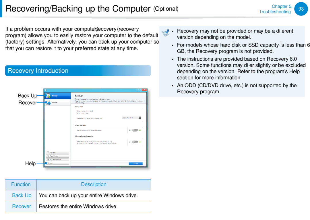 Samsung DP700A7DX01US, DP700A7D-X01US, DP700A3D-A01US Recovering/Backing up the Computer Optional, Recovery Introduction 