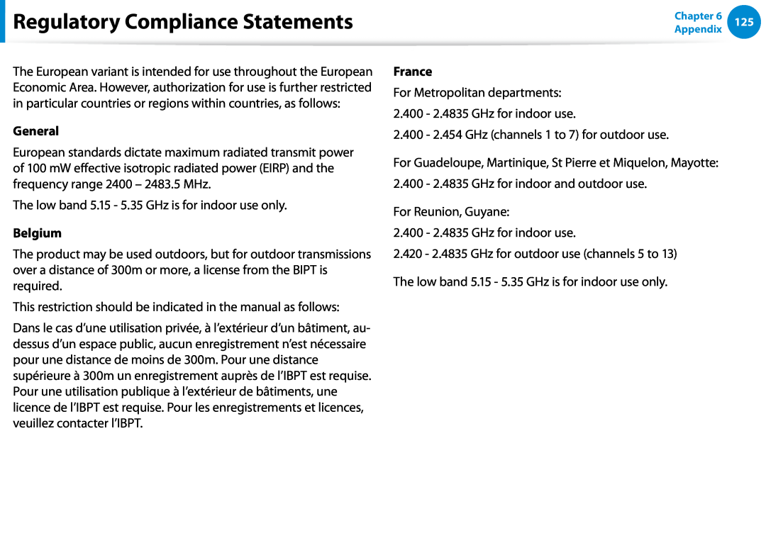 Samsung DP700A7D-X01US, DP700A3D-A01US, DP700A7DS03US manual Regulatory Compliance Statements, General, Belgium, France 