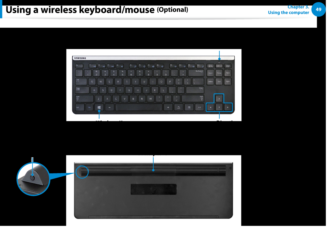 Samsung DP700A7DS03US Using a wireless keyboard/mouse Optional, This indicates when it is time to replace the battery 