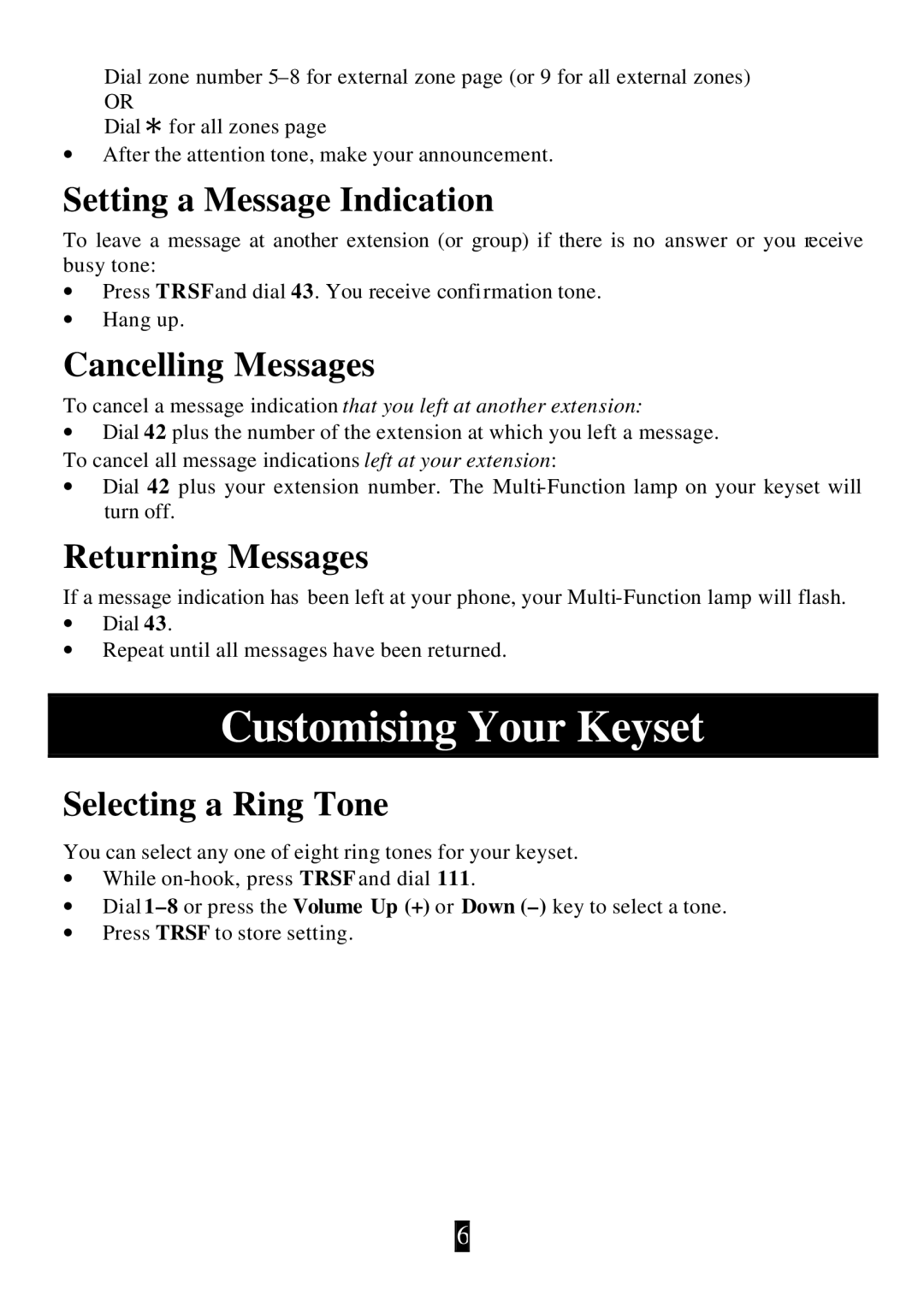 Samsung DS-2100B manual Customising Your Keyset, Setting a Message Indication, Cancelling Messages, Returning Messages 