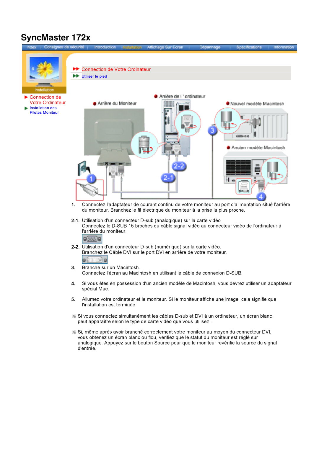 Samsung DS15ASDS/EDC, DS17BSDS/EDC, DS15ASZS/EDC manual Connection de Votre Ordinateur 