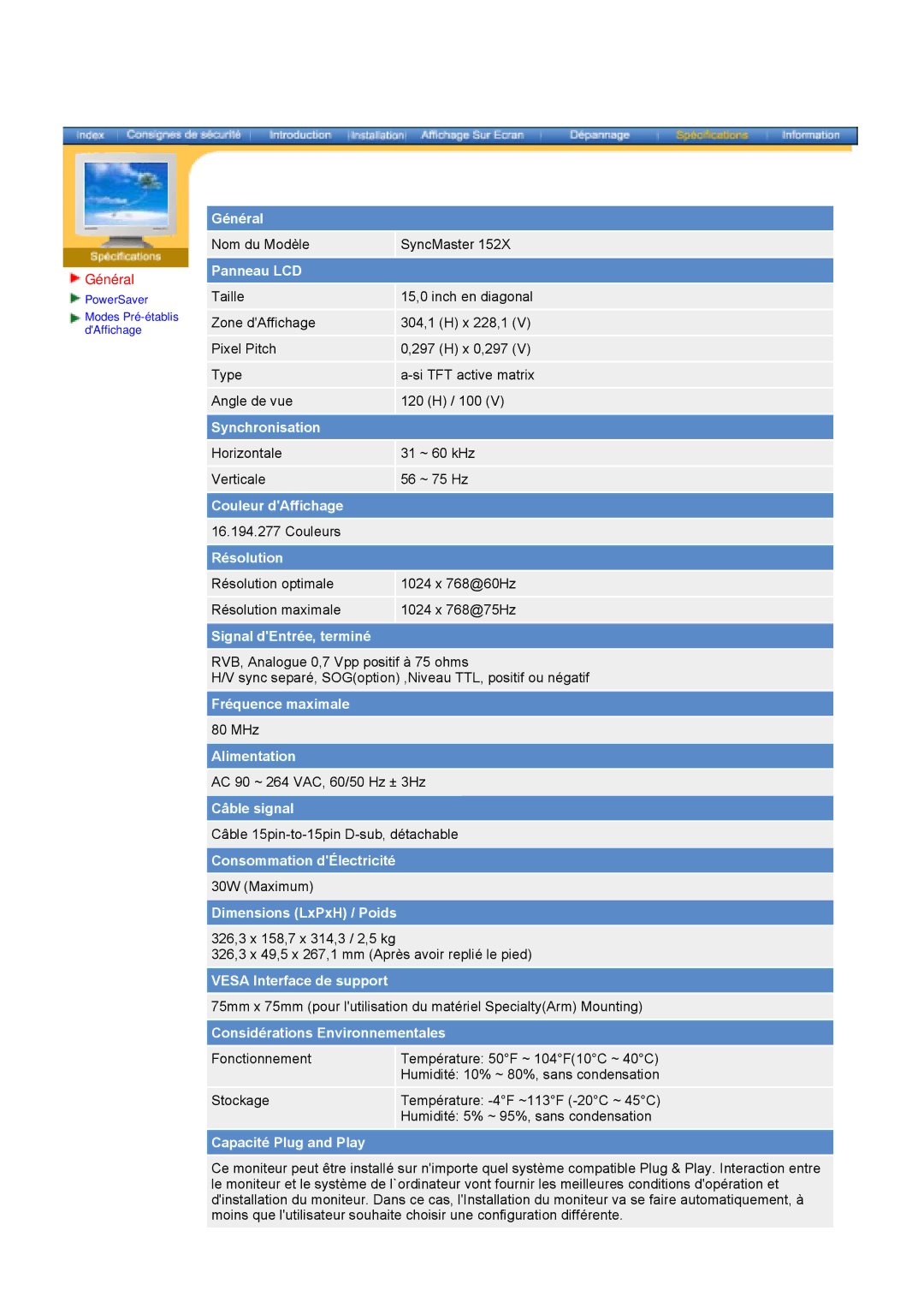 Samsung DS15ASDS/EDC, DS17BSDS/EDC, DS15ASZS/EDC manual Général, Panneau LCD 