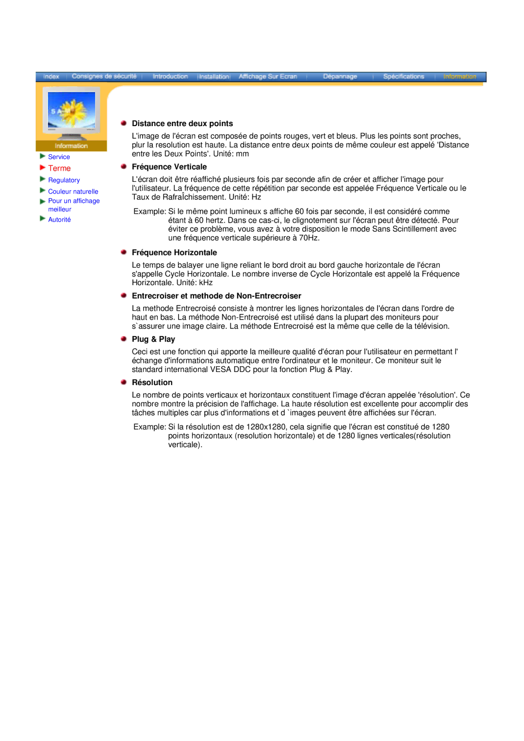 Samsung DS17BSDS/EDC manual Terme, Distance entre deux points, Entrecroiser et methode de Non-Entrecroiser, Plug & Play 