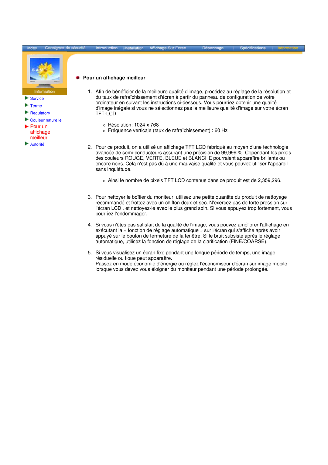 Samsung DS17BSDS/EDC, DS15ASDS/EDC, DS15ASZS/EDC manual Pour un affichage meilleur 