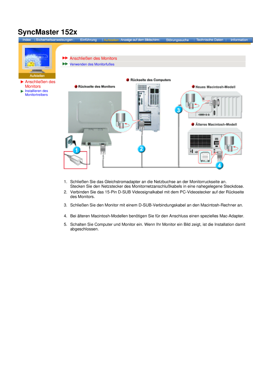 Samsung DS15ASDS/EDC, DS17BSDS/EDC manual Anschließen des Monitors 