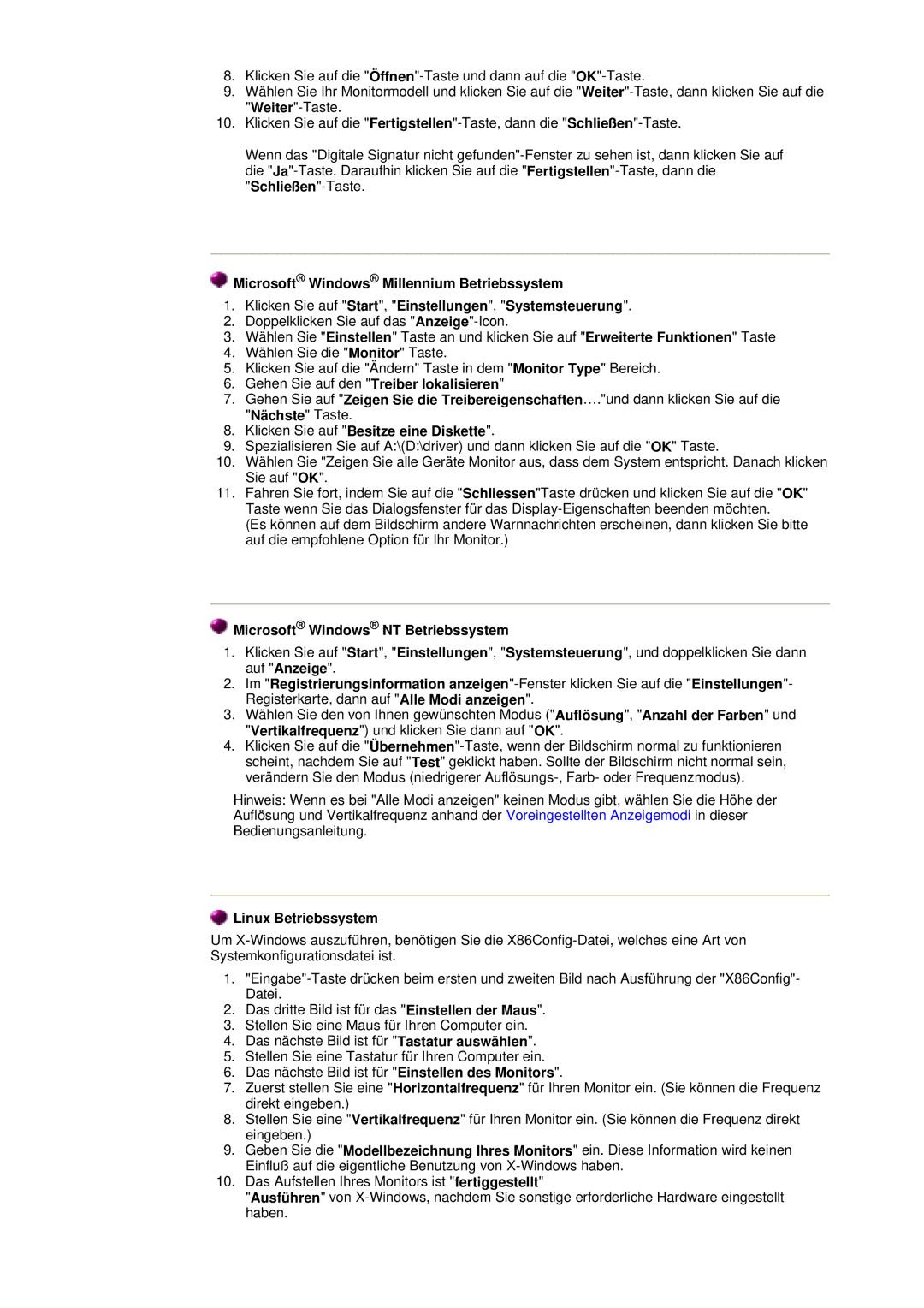 Samsung DS15ASDS/EDC Klicken Sie auf Besitze eine Diskette, Microsoft Windows NT Betriebssystem, Linux Betriebssystem 