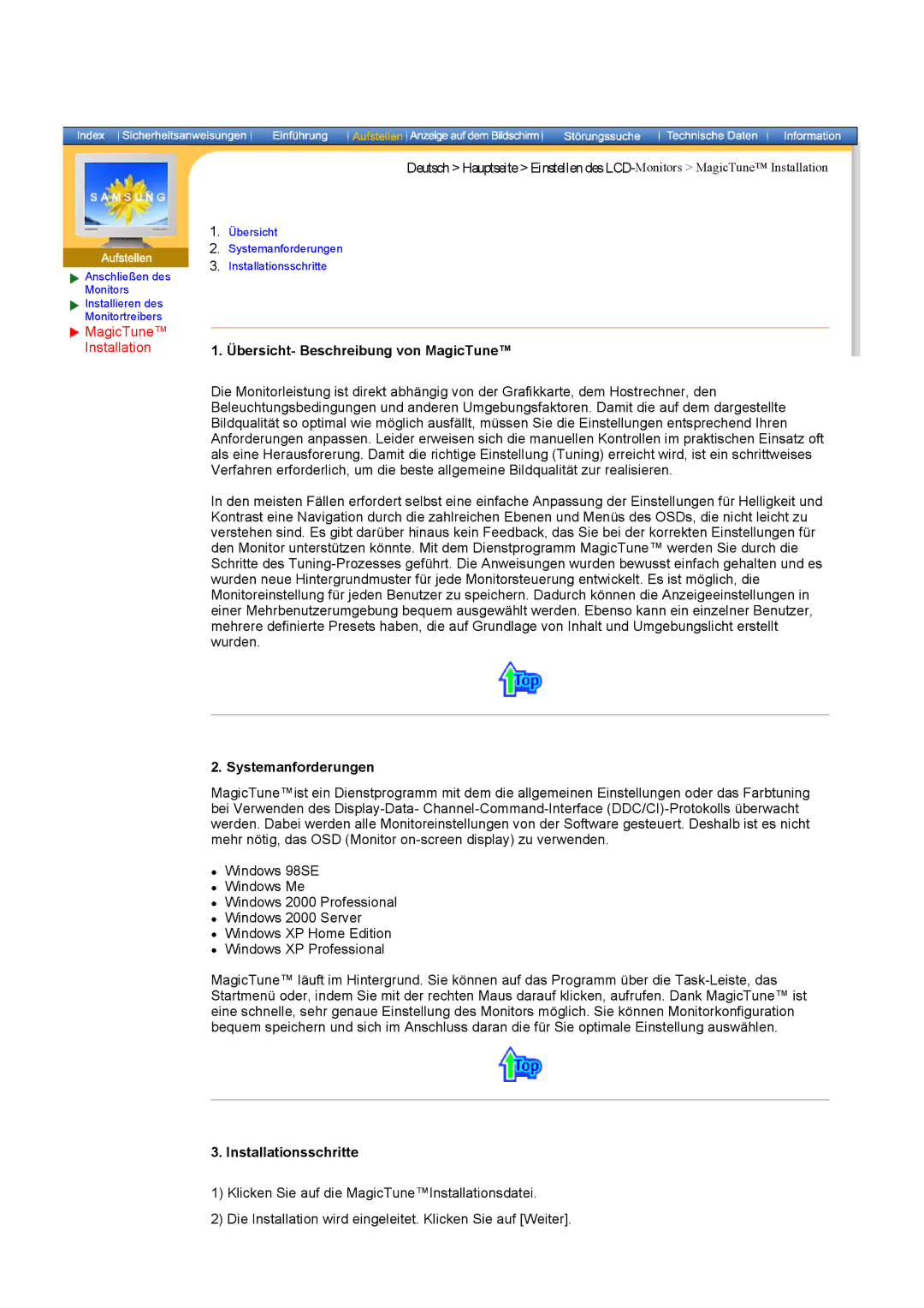 Samsung DS17BSDS/EDC, DS15ASDS/EDC manual MagicTune Installation, Übersicht- Beschreibung von MagicTune, Systemanforderungen 
