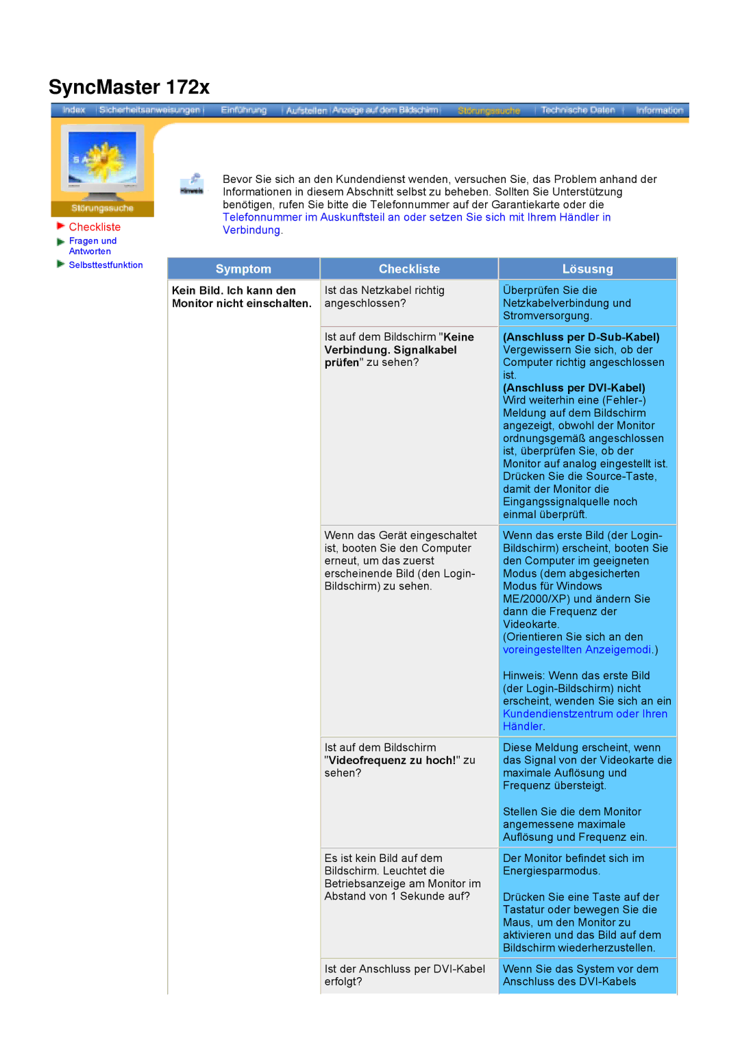 Samsung DS17BSDS/EDC, DS15ASDS/EDC manual Überprüfen Sie die Netzkabelverbindung und Stromversorgung 