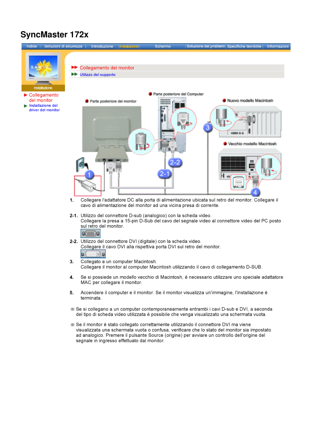 Samsung DS17BSDS/EDC, DS15ASDS/EDC manual Collegamento del monitor 