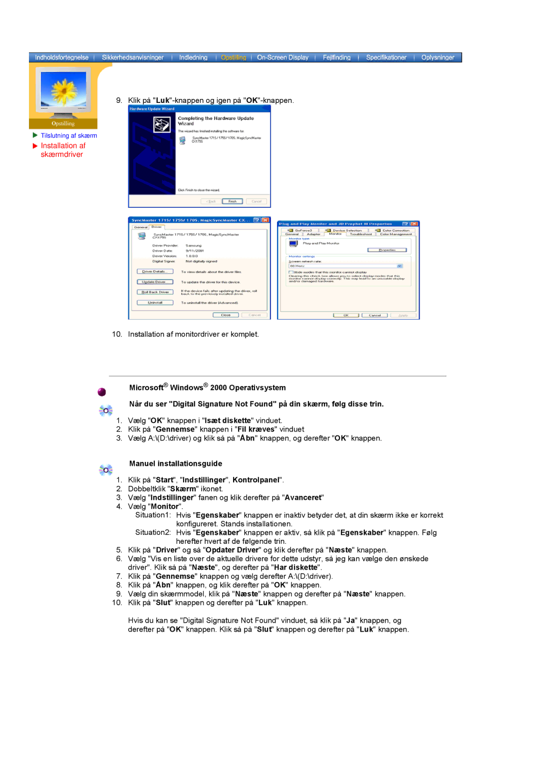 Samsung DS17BSDS/EDC, DS15ASDS/EDC manual Klik på Luk-knappen og igen på OK-knappen 