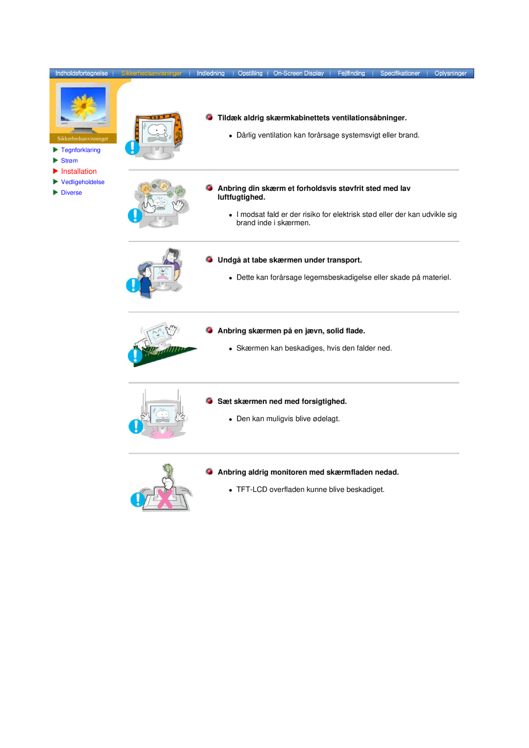 Samsung DS15ASDS/EDC, DS17BSDS/EDC manual Undgåzat tabe skærmen under transport 