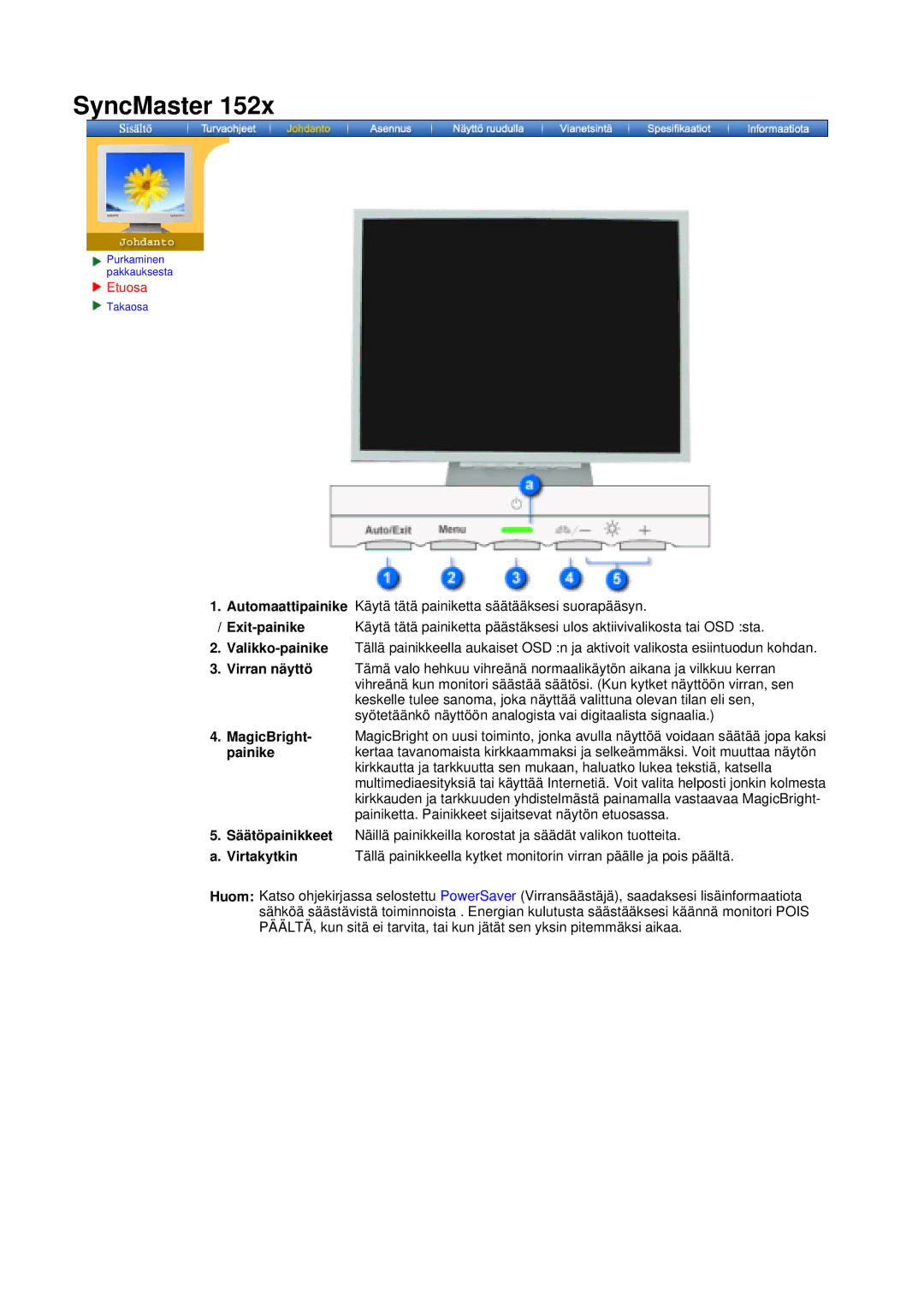 Samsung DS15ASDS/EDC, DS17BSDS/EDC manual Exit-painike, Painike, Virtakytkin 