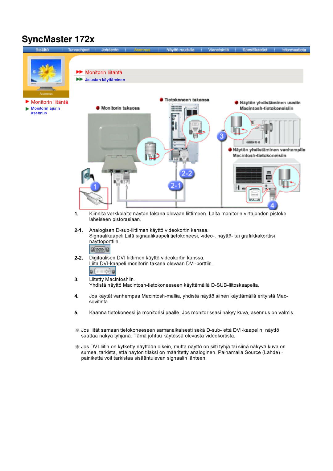 Samsung DS17BSDS/EDC, DS15ASDS/EDC manual Monitorin ajurin asennus 