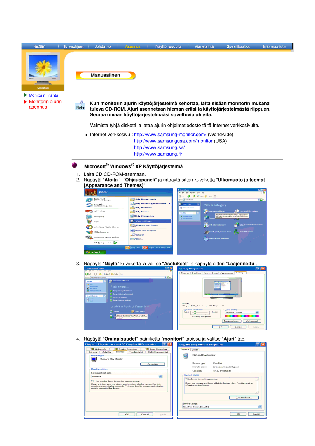 Samsung DS15ASDS/EDC, DS17BSDS/EDC manual Microsoft Windows XP Käyttöjärjestelmä 