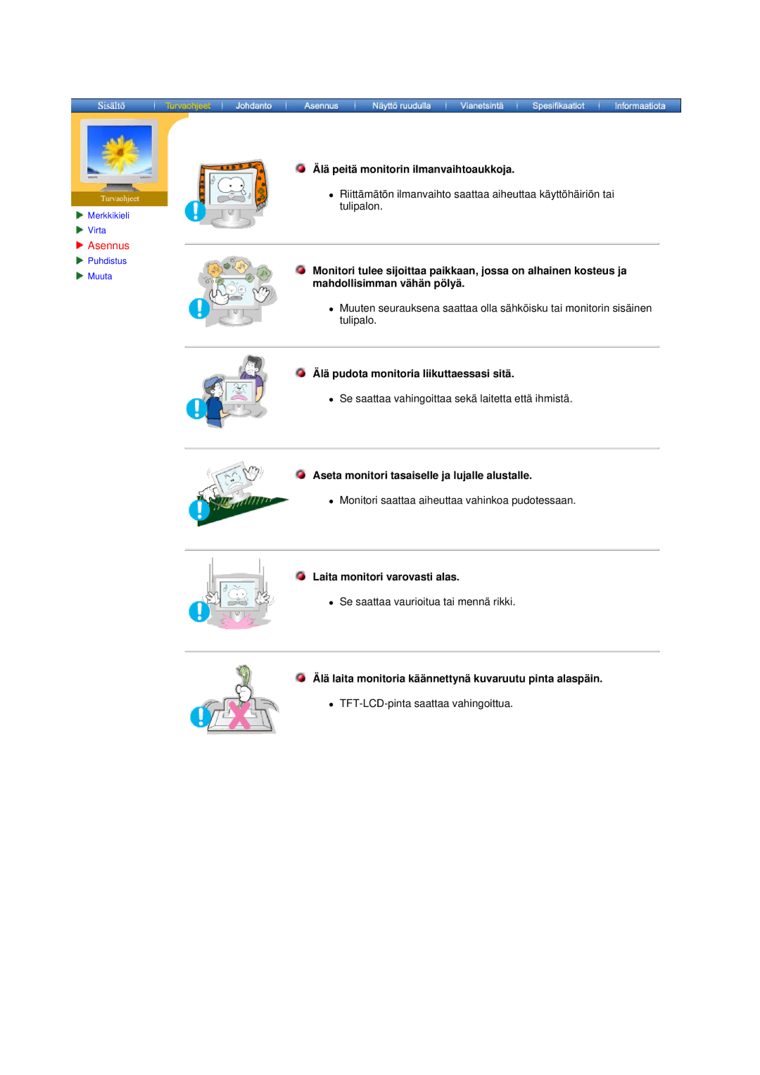 Samsung DS15ASDS/EDC, DS17BSDS/EDC manual Älä peitäzmonitorin ilmanvaihtoaukkoja 