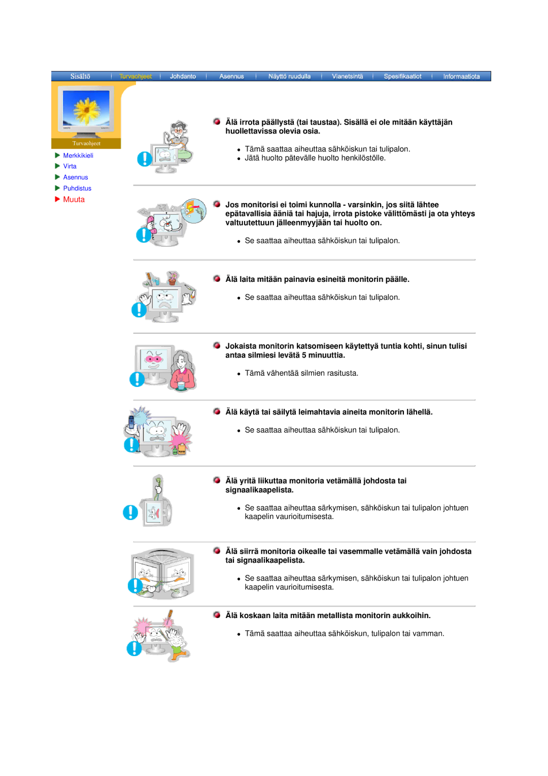 Samsung DS15ASDS/EDC, DS17BSDS/EDC manual Älä zlaita mitää n painavia esineitä monitorin pää lle 