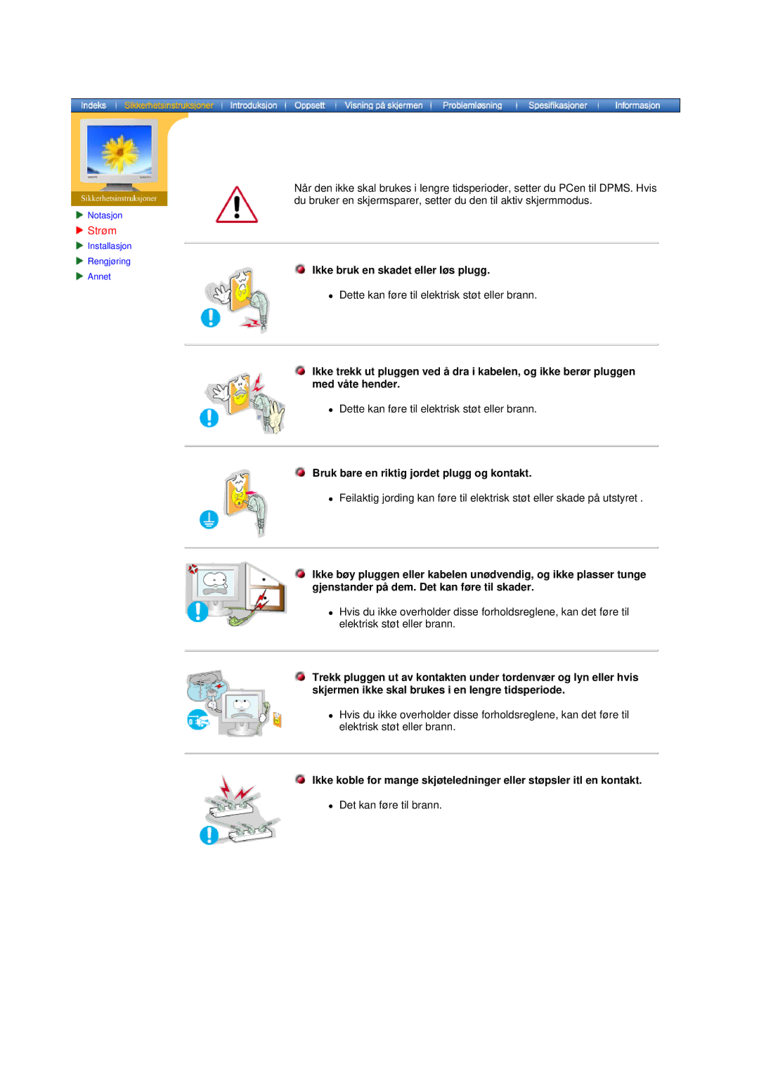 Samsung DS17BSDS/EDC, DS15ASDS/EDC manual Dette kan fø re til elektrisk stø t eller brann 