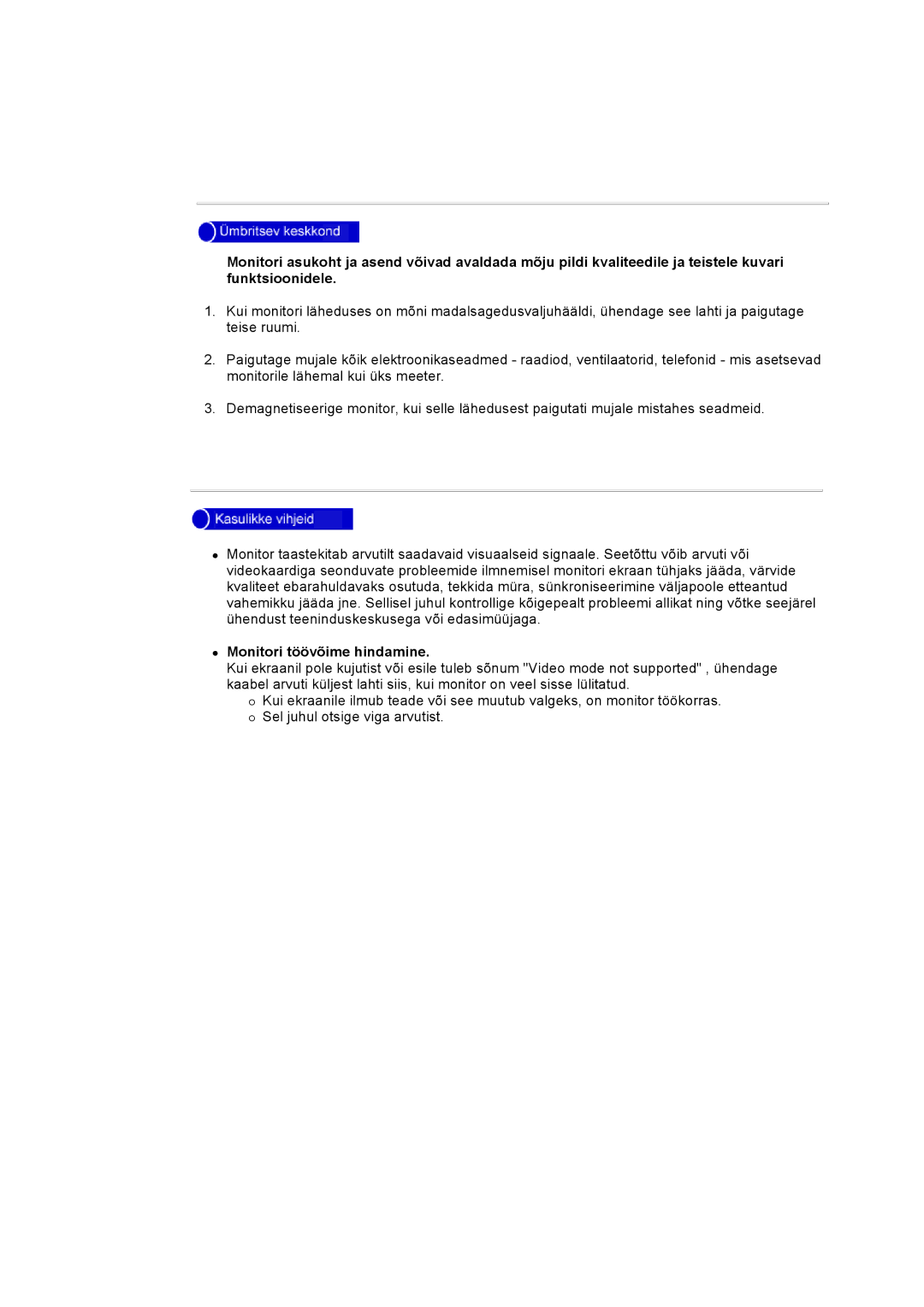 Samsung DS17BSDS/EDC, DS15ASDS/EDC manual Monitori töövõime hindamine 