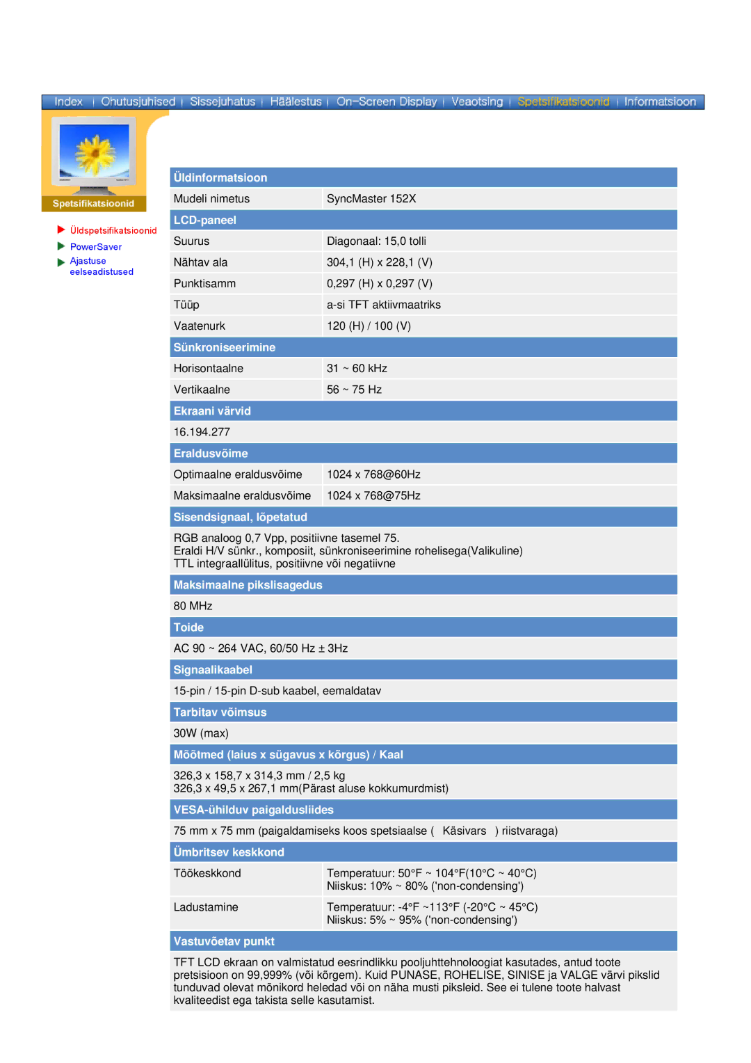 Samsung DS15ASDS/EDC, DS17BSDS/EDC manual Üldinformatsioon 