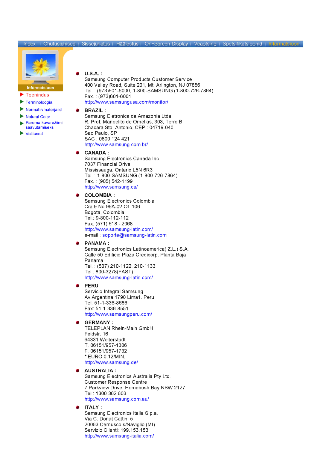 Samsung DS15ASDS/EDC, DS17BSDS/EDC manual Teenindus, Brazil 