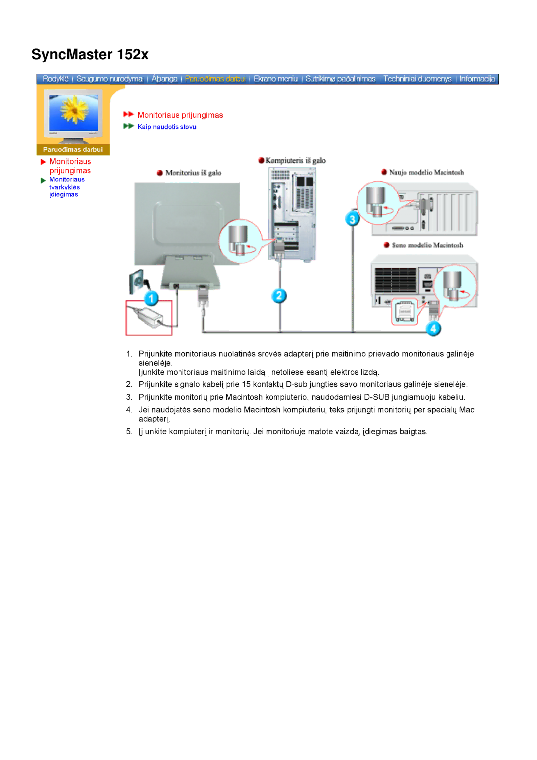 Samsung DS17BSDS/EDC, DS15ASDS/EDC manual Monitoriaus prijungimas 