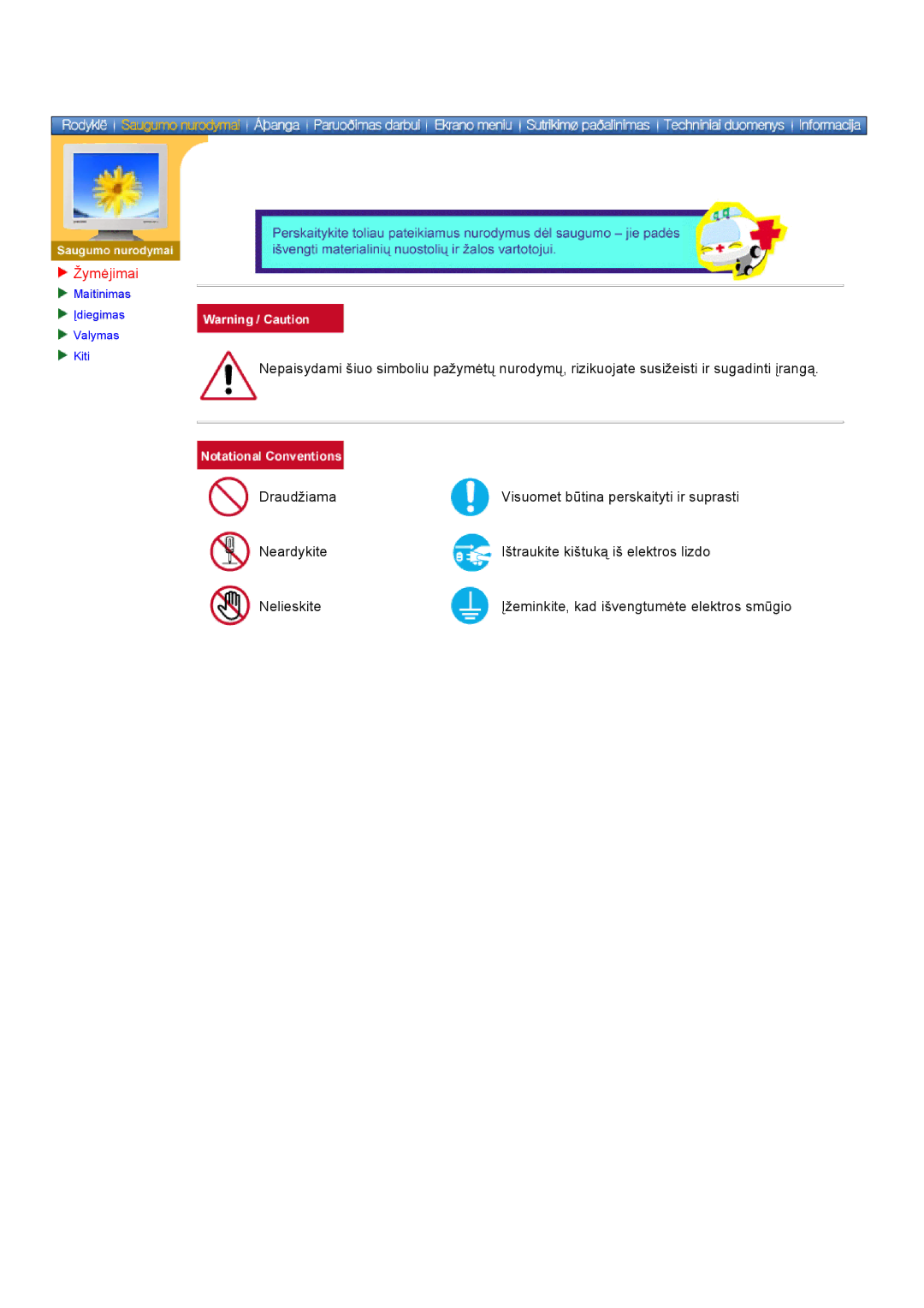 Samsung DS17BSDS/EDC, DS15ASDS/EDC manual Žymėjimai 