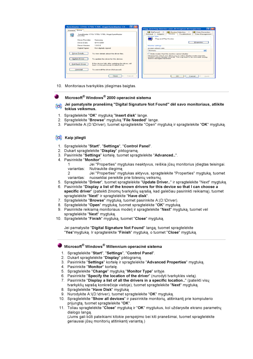 Samsung DS17BSDS/EDC, DS15ASDS/EDC manual Kaip įdiegti 