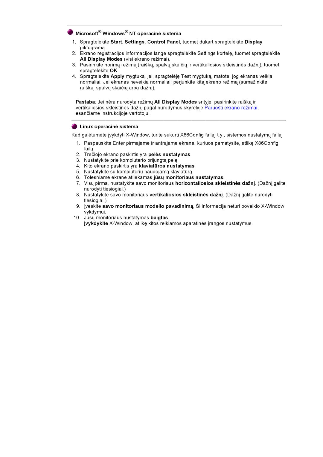 Samsung DS15ASDS/EDC, DS17BSDS/EDC manual Microsoft Windows NT operacinė sistema, Linux operacinė sistema 