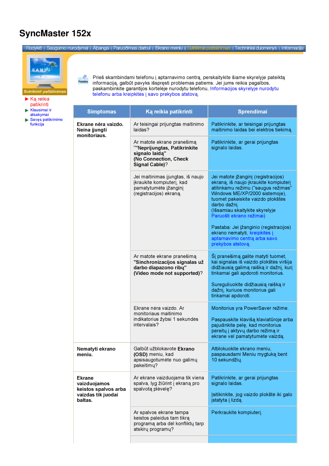 Samsung DS17BSDS/EDC manual Neina įjungti laidas? monitoriaus, No Connection, Check Signal Cable?, Nematyti ekrano, Ekrane 