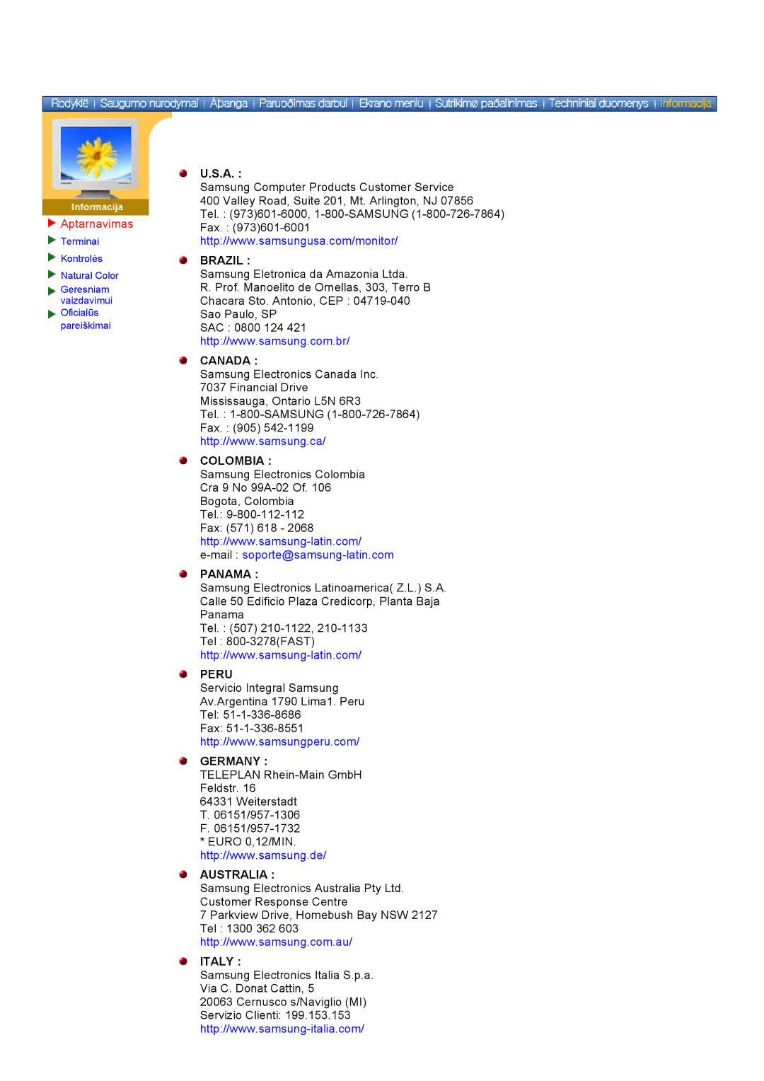 Samsung DS17BSDS/EDC, DS15ASDS/EDC manual Aptarnavimas, Brazil 