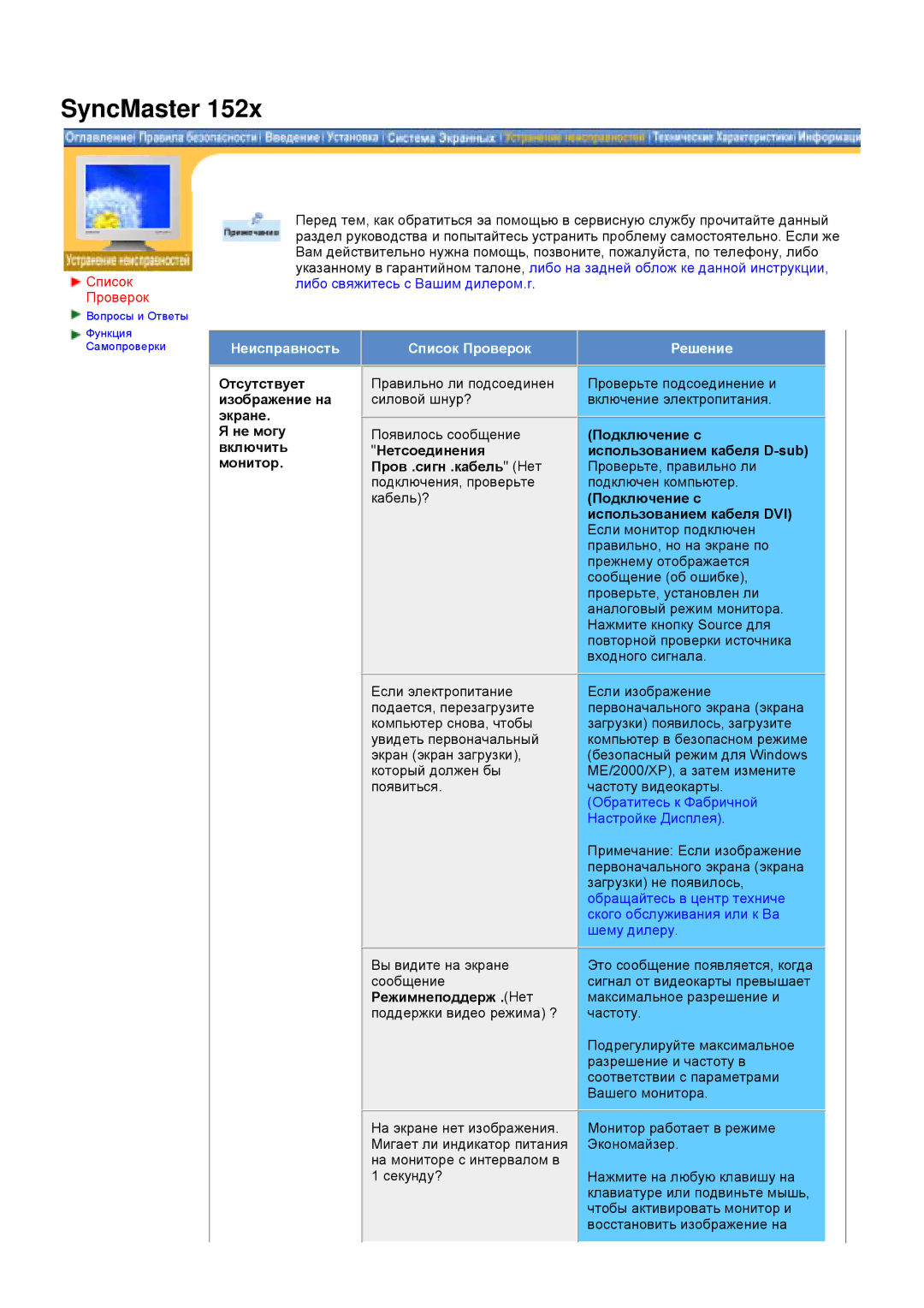 Samsung DS15ASDS/EDC, DS17BSDS/EDC manual Проверьте подсоединение и включение электропитания 