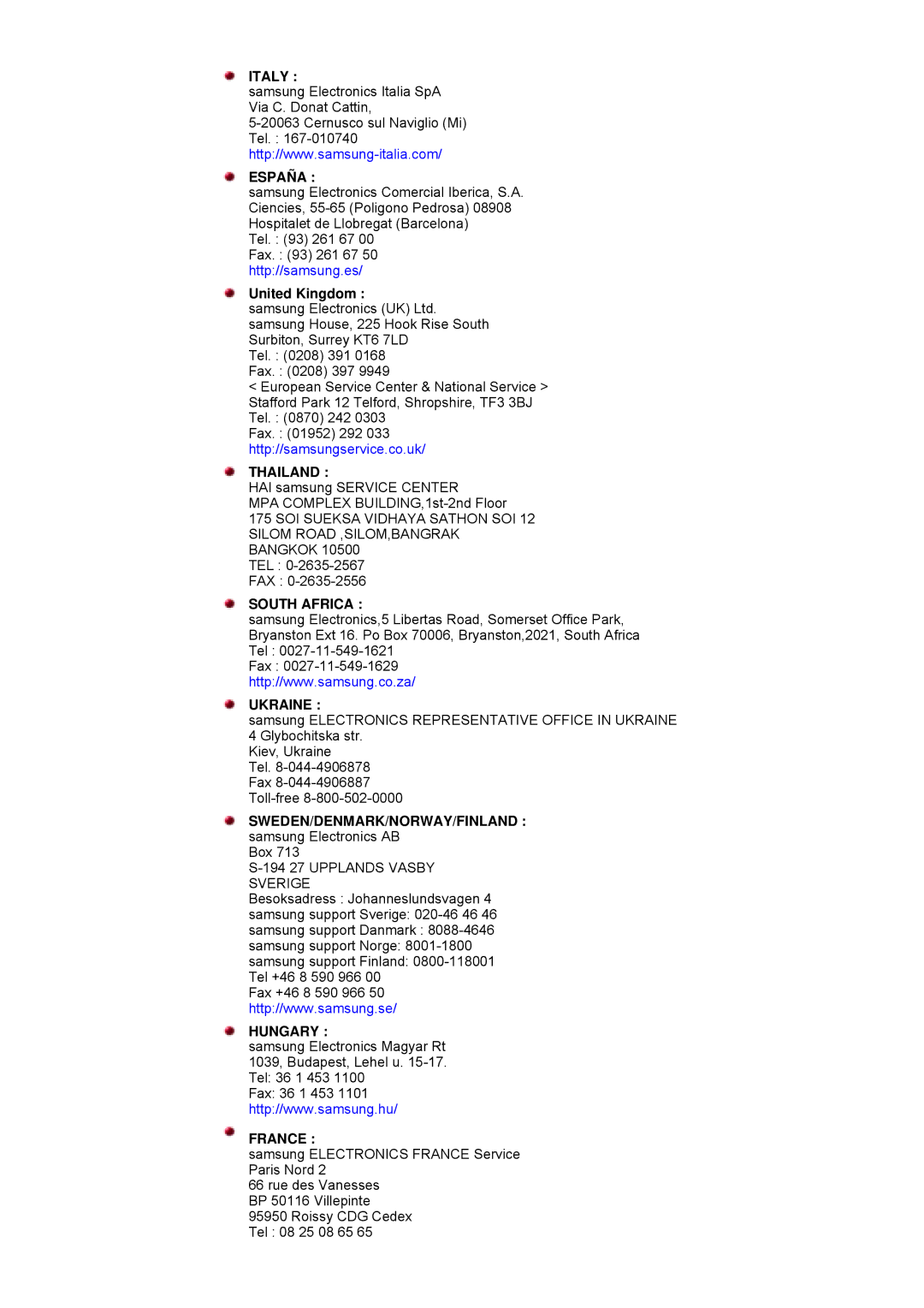 Samsung DS17BSDS/EDC, DS15ASDS/EDC manual United Kingdom, SWEDEN/DENMARK/NORWAY/FINLAND samsung Electronics AB 