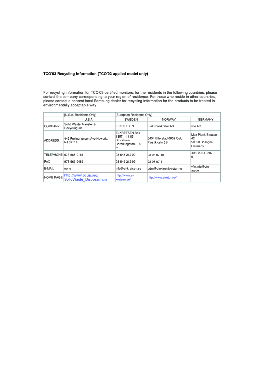 Samsung DS15ASDS/EDC, DS17BSDS/EDC manual TCO03 Recycling Information TCO03 applied model only 